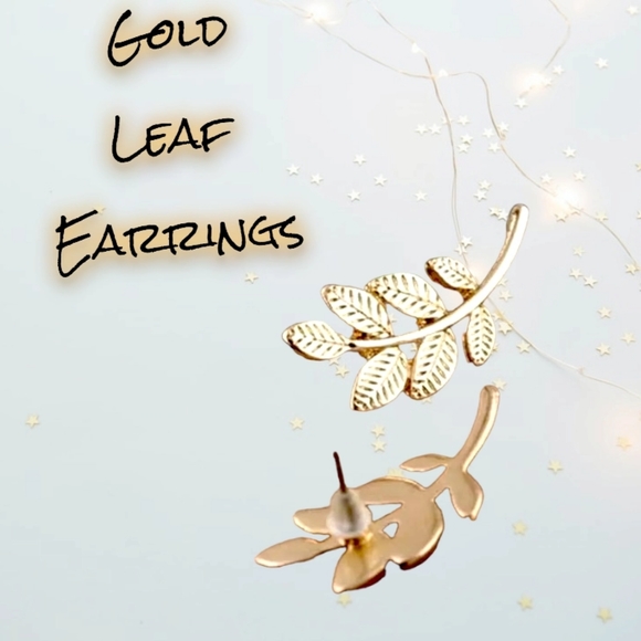 Exclusively Fancy Jewelry - Gold stud earrings dainty Leaf Branch Earrings
